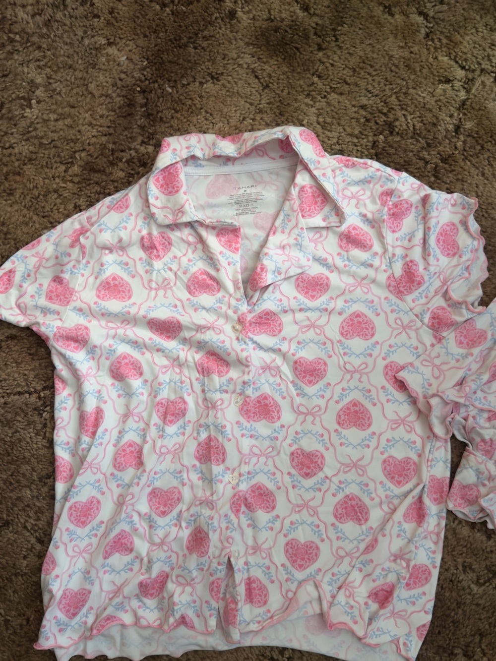 Tahari Pink and White Heart-Print Kids Pajama Top